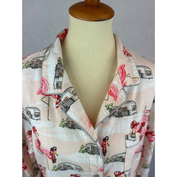 Nick & Nora XXL Flannel Long Sleeve Pajama Top Flamingo Camper Button Front - Picture 5 of 9
